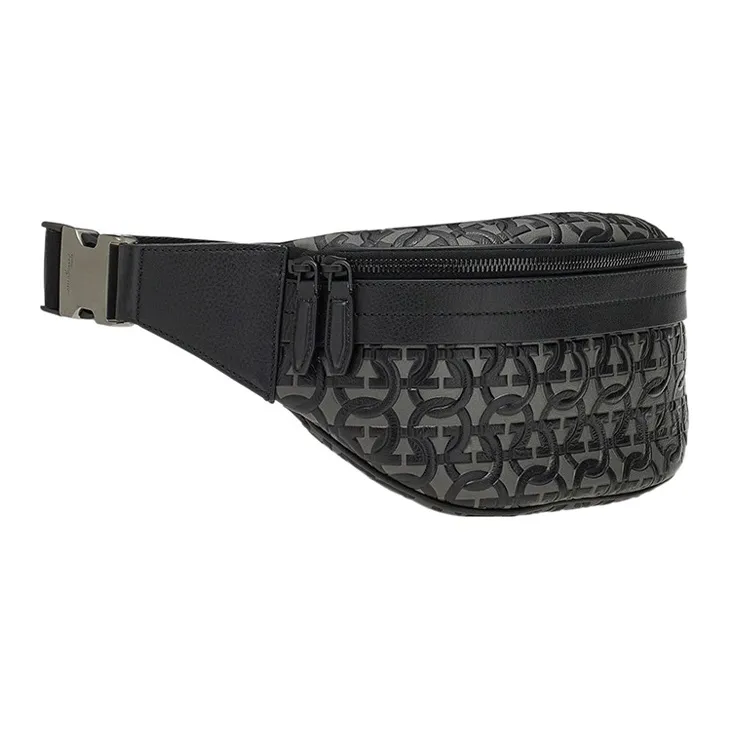 FERRAGAMO GANCINI Calfskin Fanny Pack Men's Black-1