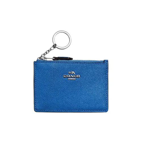 COACH Mini Id Skinny Cross-Stitch Leather Document Wallet Card Holders Mini Women's True Blue