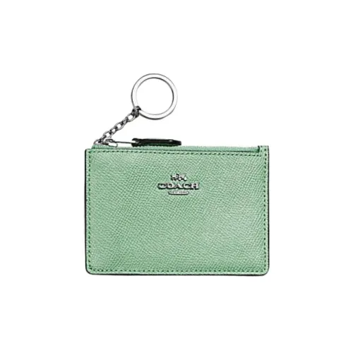 COACH Mini Id Skinny Cross-Stitch Leather Document Wallet Card Holders Mini Women's Grass Green