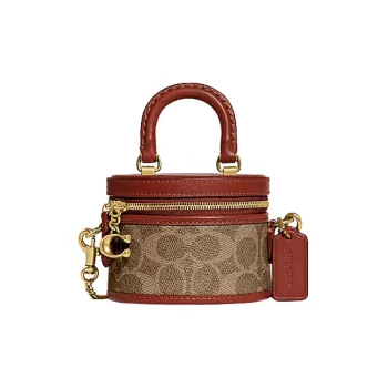 COACH Trail Cow Leather Chain Bag Handbag Shoulder Bag Crossbody Bag Mini Women's Brown Yellow & Rust
