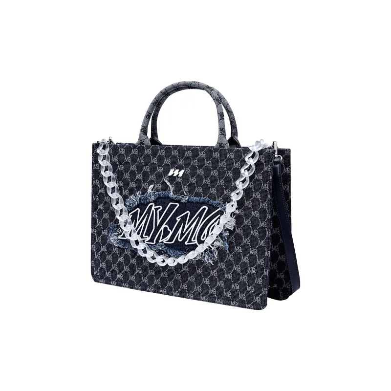 MQ PU Tote Bag Shopping Bag Handbag Shoulder Bag Crossbody Bag Large Size Unisex Black/Blue-1