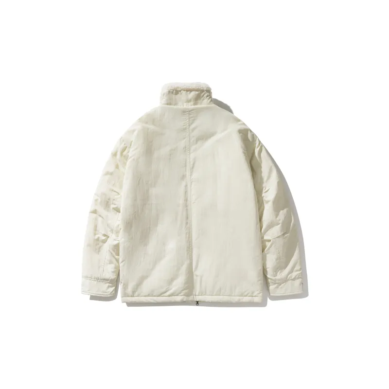 KXLFCHN Letter Solid Color Lapel Loose Fit Puffer Jacket Unisex-2