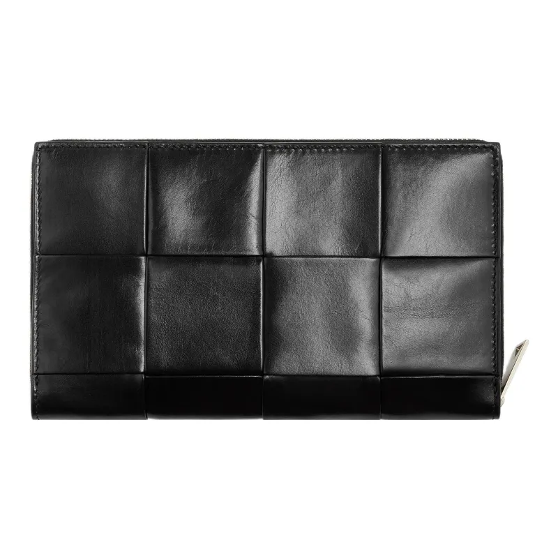 Bottega Veneta Cow Leather With Fabric Wallet Large Size Men's Black-2