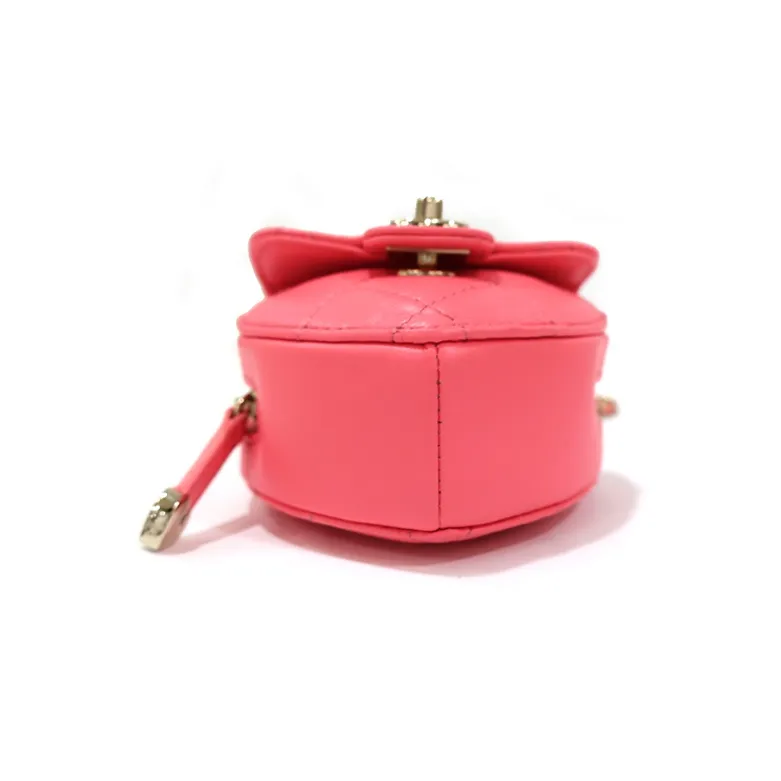 CHANEL Lambskin Shoulder Bag, Crossbody Bag, Coin Purse Women's Coral Pink-5