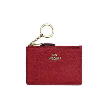 COACH Mini Id Skinny Cross-Stitch Leather Document Wallet Card Holders Mini Women's Deep Red