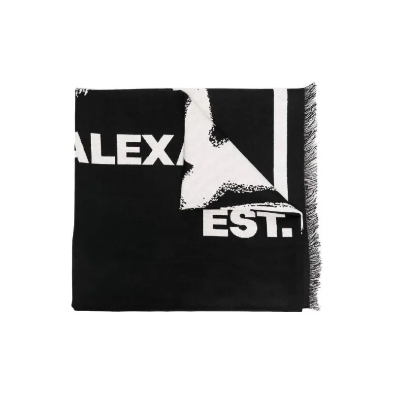Alexander McQueen Graffiti Logo Fringed Edge Scarf-0