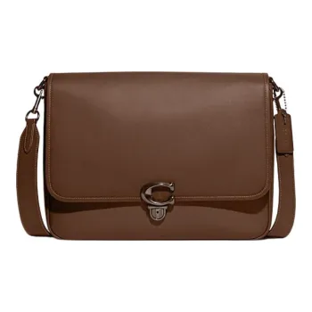 COACH Studio Cow Leather Messenger Bag, Shoulder Bag, Crossbody Bag Tubas Men's Dark Brown