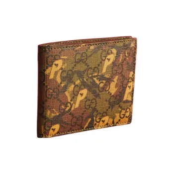 GUCCI PALACE Collaboration Canvas With Leather Wallet Unisex Army Green