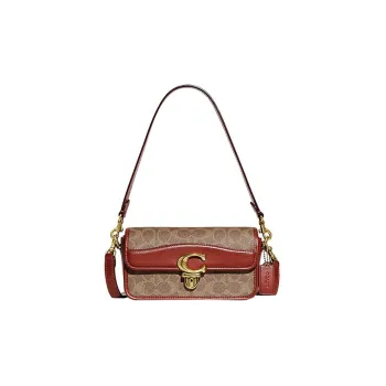 COACH Studio Cow Leather Shoulder Bag, Small Square Bag, Handbag, Shoulder Bag, Crossbody Bag Women's Brown & Red
