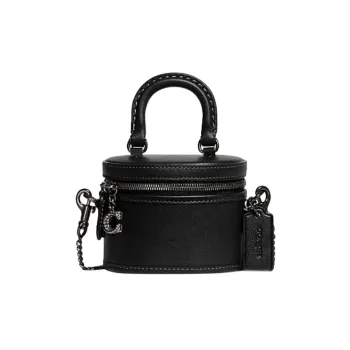 COACH Trail Cow Leather Small Black Box Chain Bag Handbag Shoulder Bag Crossbody Bag Mini Women's Black