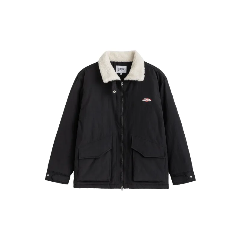 KXLFCHN Letter Solid Color Lapel Loose Fit Puffer Jacket Unisex-7