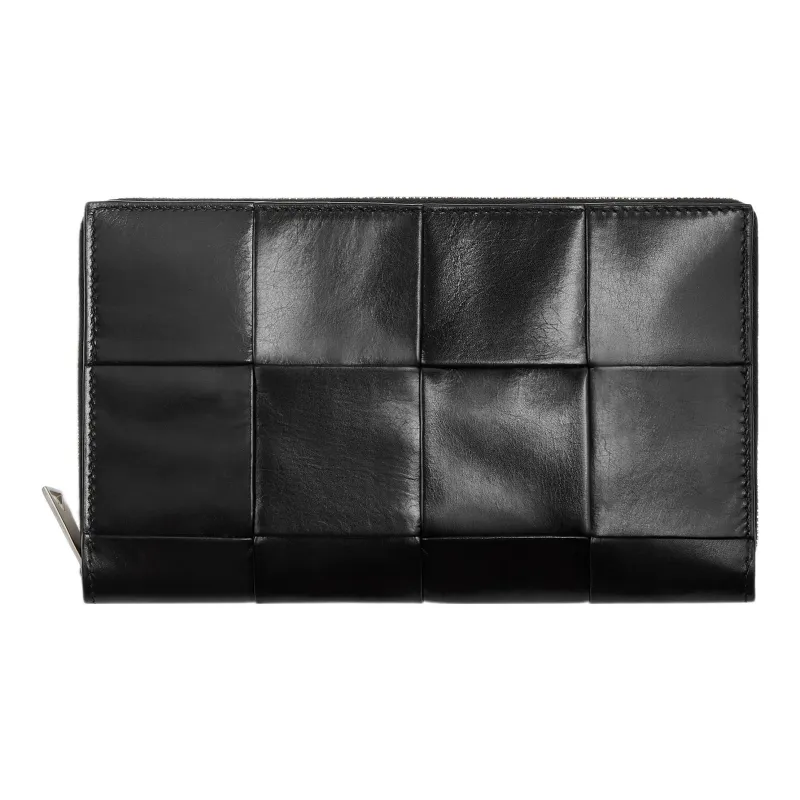 Bottega Veneta Cow Leather With Fabric Wallet Large Size Men's Black-0