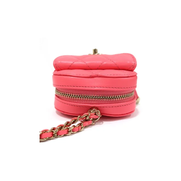 CHANEL Lambskin Shoulder Bag, Crossbody Bag, Coin Purse Women's Coral Pink-4