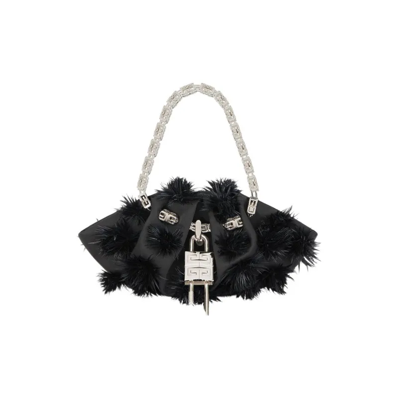GIVENCHY Kenny Fabric With Sheepskin Patchwork Handbag Mini Women's Black-0