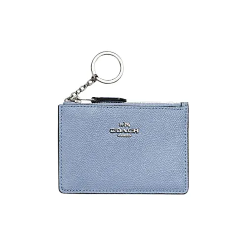 COACH Mini Id Skinny Cross-Stitch Leather Document Wallet Card Holders Mini Women's Dusty Blue