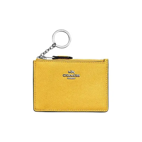 COACH Mini Id Skinny Cross-Stitch Leather Document Wallet Card Holders Mini Women's Yellow