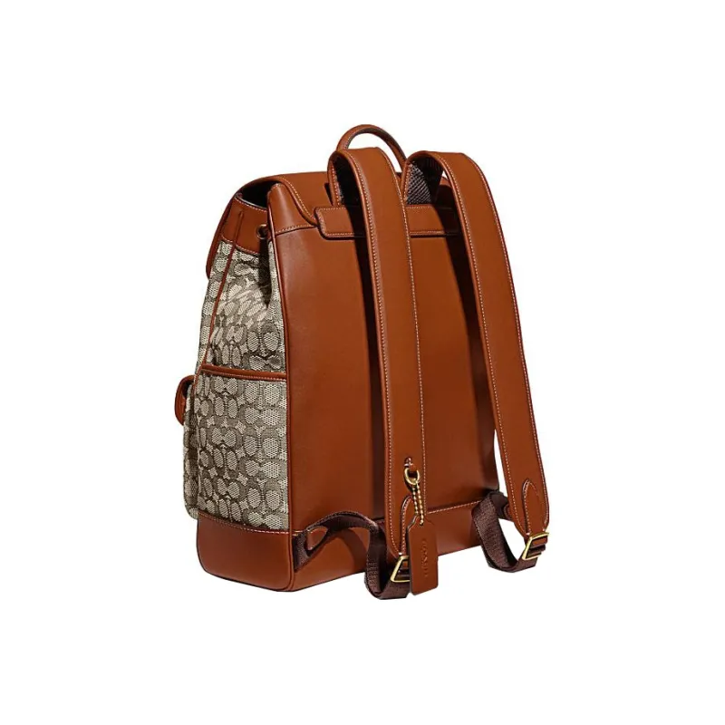 COACH Frankie Fabric With Cow Leather Drawstring Bag Backpack Tubas Men's Gray & Brown-2