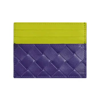 Bottega Veneta Calfskin Card Clip Card Holder Men's Purple/Papaya Yellow