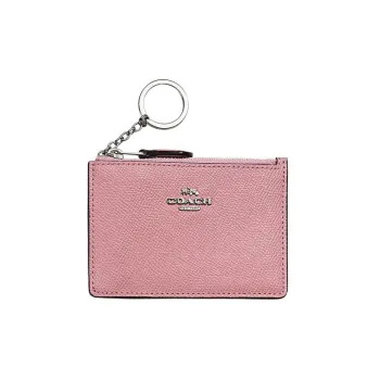 COACH Mini Id Skinny Cross-Stitch Leather Document Wallet Card Holders Mini Women's Pink