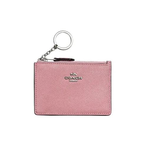 COACH Mini Id Skinny Cross-Stitch Leather Document Wallet Card Holders Mini Women's Pink