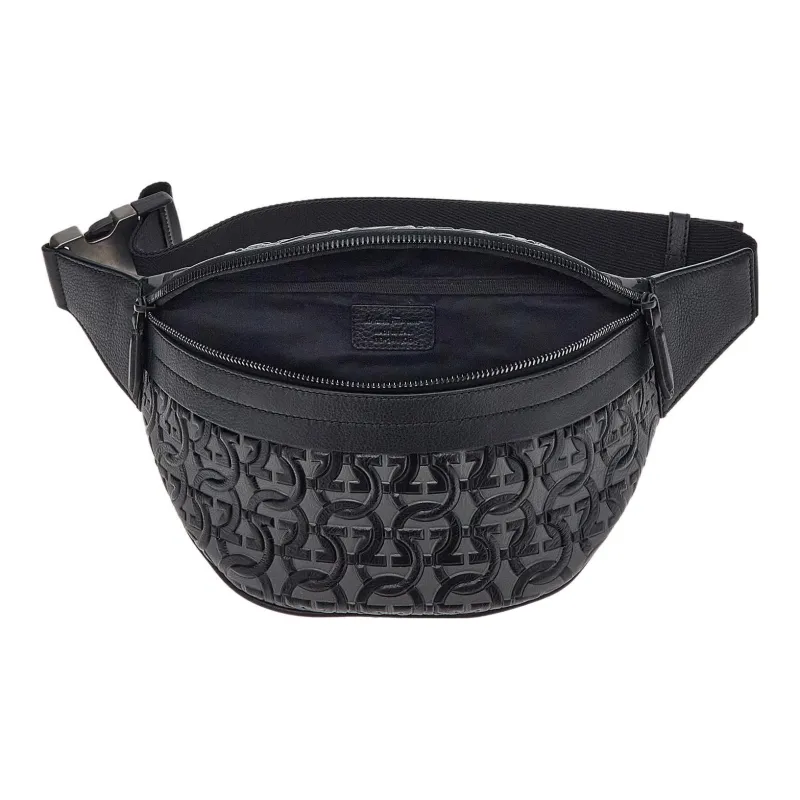 FERRAGAMO GANCINI Calfskin Fanny Pack Men's Black-3