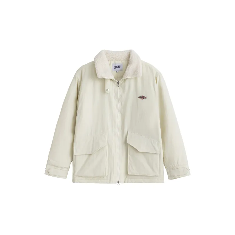KXLFCHN Letter Solid Color Lapel Loose Fit Puffer Jacket Unisex-1