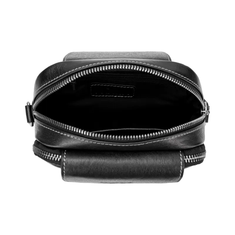 NOMK Top Grain Cow Leather Genuine Leather One Shoulder Crossbody Sling Bags Small Size Unisex Black-6