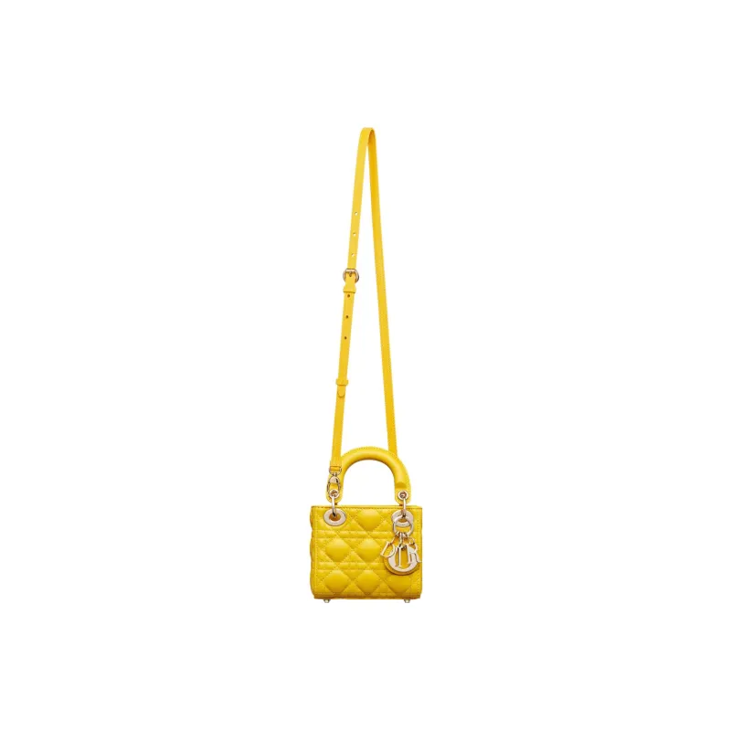 DIOR Lady Dior Sheepskin Daisie Bag Shoulder Bag Crossbody Bag Handbag Extra Mini Women's Yellow-4