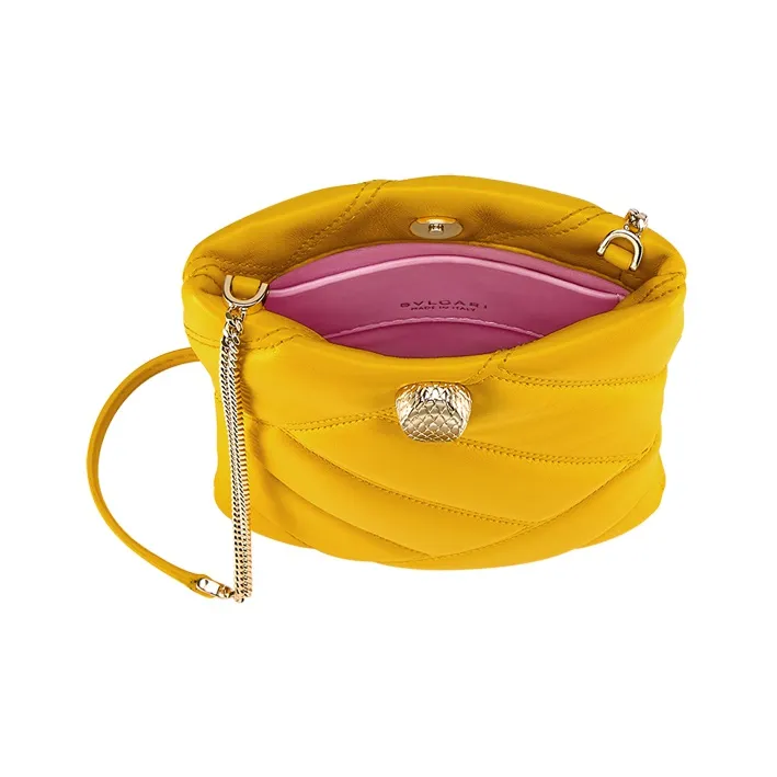 BVLGARI Serpenti Cabochon Calfskin Shoulder Bag Crossbody Bag Cell Phone Pouch Women's Yellow-2