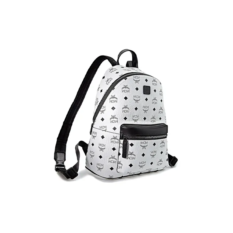 MCM Coated Canvas Backpack Small Size Unisex White-1