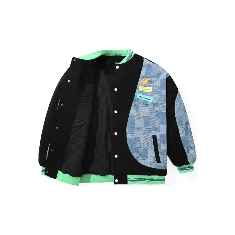 GENANX Letter Baseball Collar Loose Fit Puffer Jacket Unisex-1
