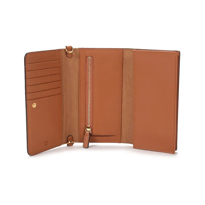MCM Original Visetos Leather Cell Phone Pouch Crossbody Bag Wallet Women's Brown/Cognac-4