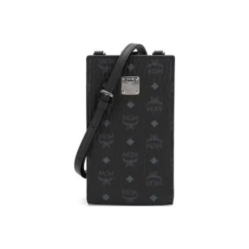 MCM Original Visetos Leather One Shoulder Crossbody Card Holder Cell Phone Pouch Men's Black