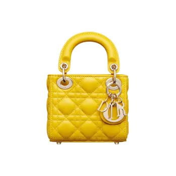 DIOR Lady Dior Sheepskin Daisie Bag Shoulder Bag Crossbody Bag Handbag Extra Mini Women's Yellow