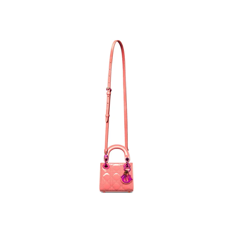 DIOR Lady Dior Patent Leather Cowhide Daisie Bag Shoulder Bag Crossbody Bag Handbag Extra Mini Women's Ash Coral Pink-4