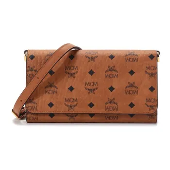 MCM Original Visetos Leather Cell Phone Pouch Crossbody Bag Wallet Women's Brown/Cognac