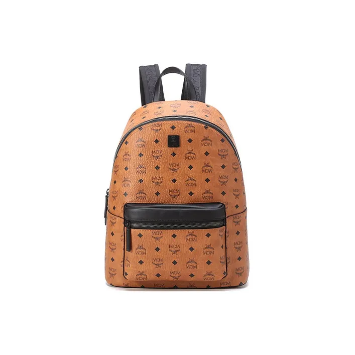 MCM Stark Visetos Coated Canvas Backpack Large Size Unisex Brown Cognac-0