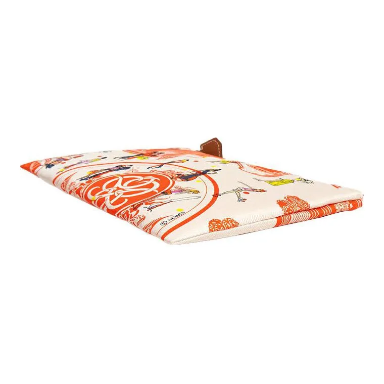 HERMES Silk Storage Bag, Storage Bag, Bag Insert, Clutch Regular Women's Geranium Red/Gray White-1
