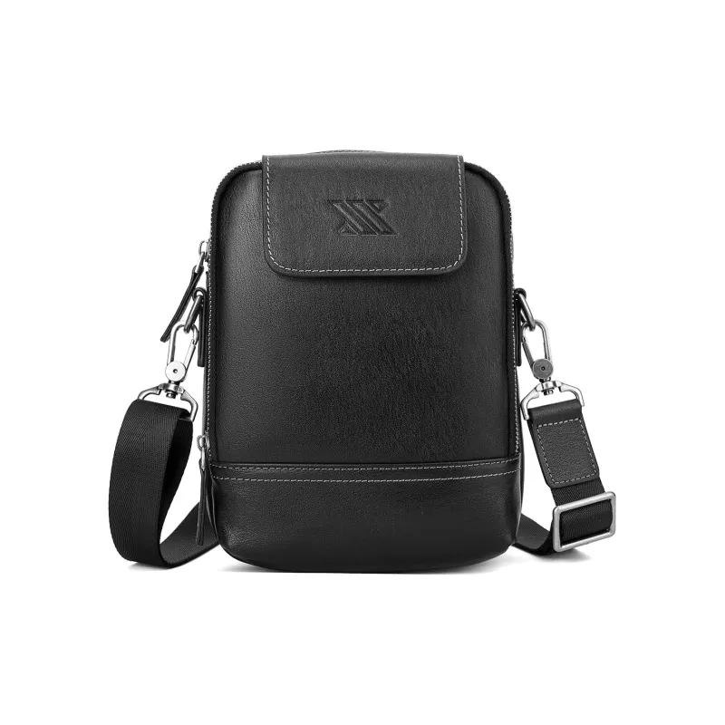 NOMK Top Grain Cow Leather Genuine Leather One Shoulder Crossbody Sling Bags Small Size Unisex Black-3