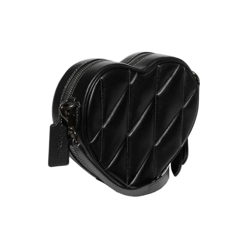 COACH Heart Sheepskin With Cow Leather Heart Shaped Bag, Shoulder Bag, Crossbody Bag Trumpets Women's Black-1
