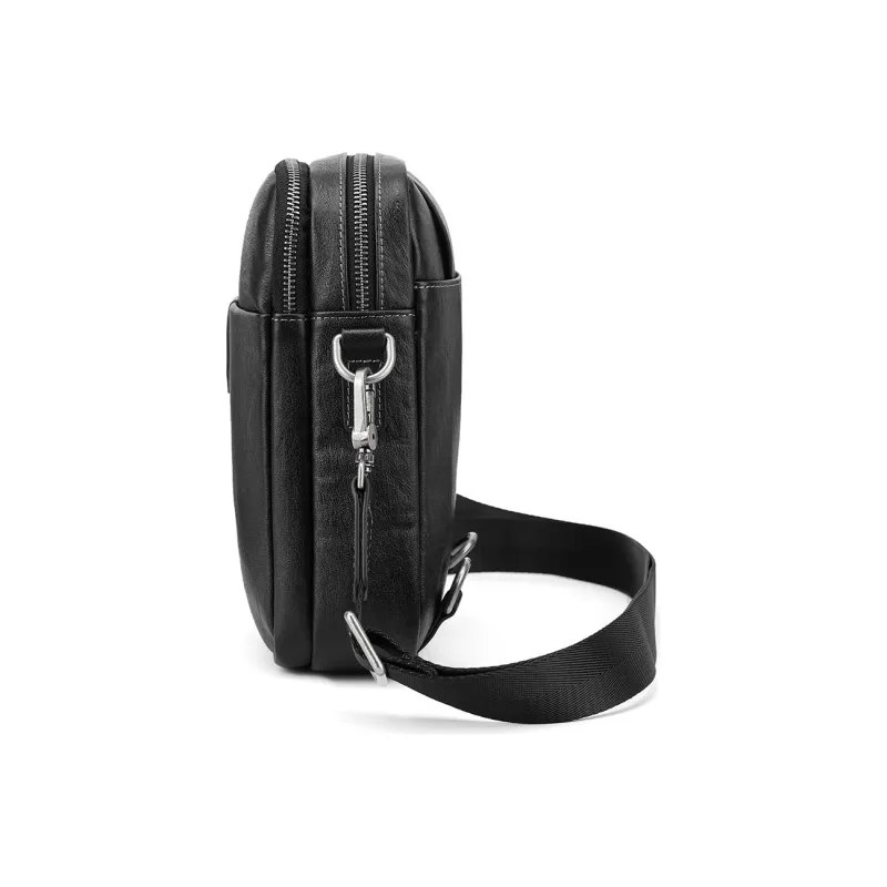 NOMK Top Grain Cow Leather Shoulder Bag Crossbody Bag Sling Bags Small Size Men's Black-5
