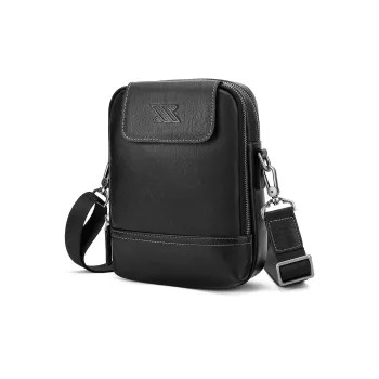 NOMK Top Grain Cow Leather Genuine Leather One Shoulder Crossbody Sling Bags Small Size Unisex Black
