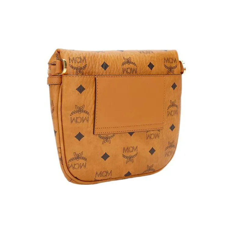 MCM Klassik Visetos Leather Shoulder Bag Crossbody Bag Small Size Women's Brown Cognac-3