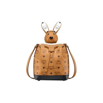 MCM Visetos Leather Bucket Bags Shoulder Bag Crossbody Bag Mini Women's Brown Cognac