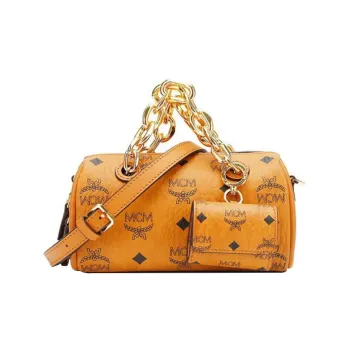 MCM Essential Visetos Origina Cow Leather Boston Bag Handbag Shoulder Bag Crossbody Bag Mini Women's Cognac
