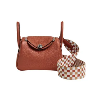 HERMES Lindy Clemence Leather Handbag Shoulder Bag Crossbody Bag Mini Women's Copper Red/Tea/Cream White/Misty Blue