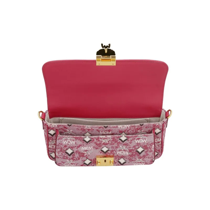 MCM Fabric Handbag, Crossbody Bag, Shoulder Bag Medium Size Women's Red-3