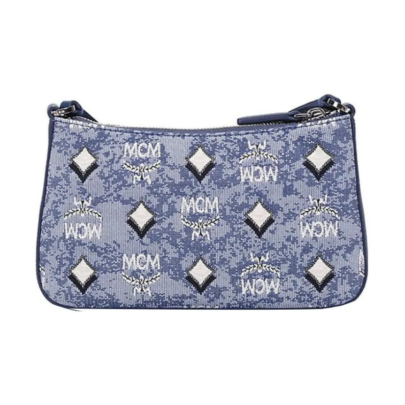 MCM Coated Canvas Shoulder Bag, Crossbody Bag Mini Women's Blue-3