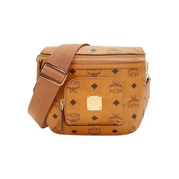 MCM Klassik Visetos Leather Shoulder Bag Crossbody Bag Small Size Women's Brown Cognac