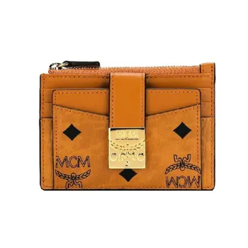 MCM Patricia Visetos Calfskin Coin Purse, Card Holder Mini Women's Brown Cognac